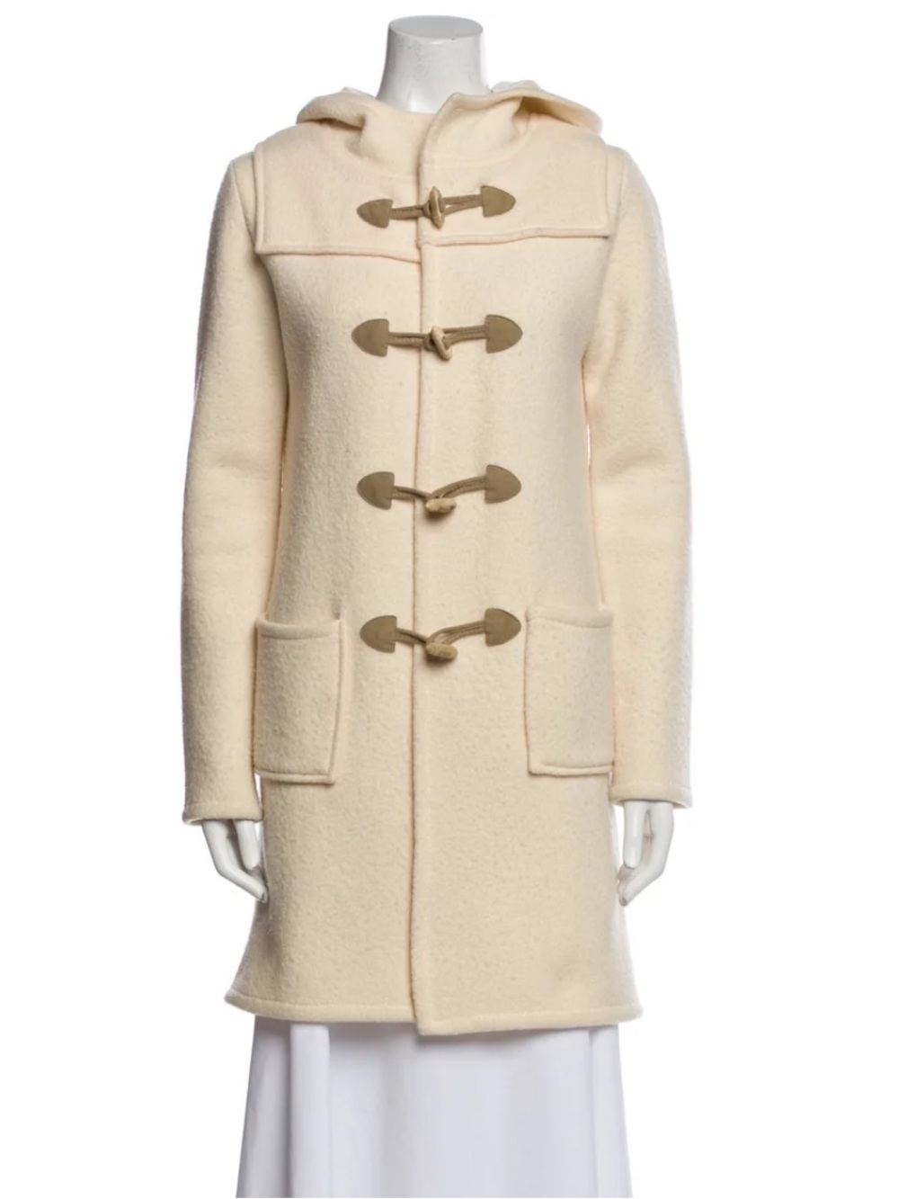 Theory Womens Medium Cream Lambs Wool Hooded Toggle Duffle Light Weight Parka